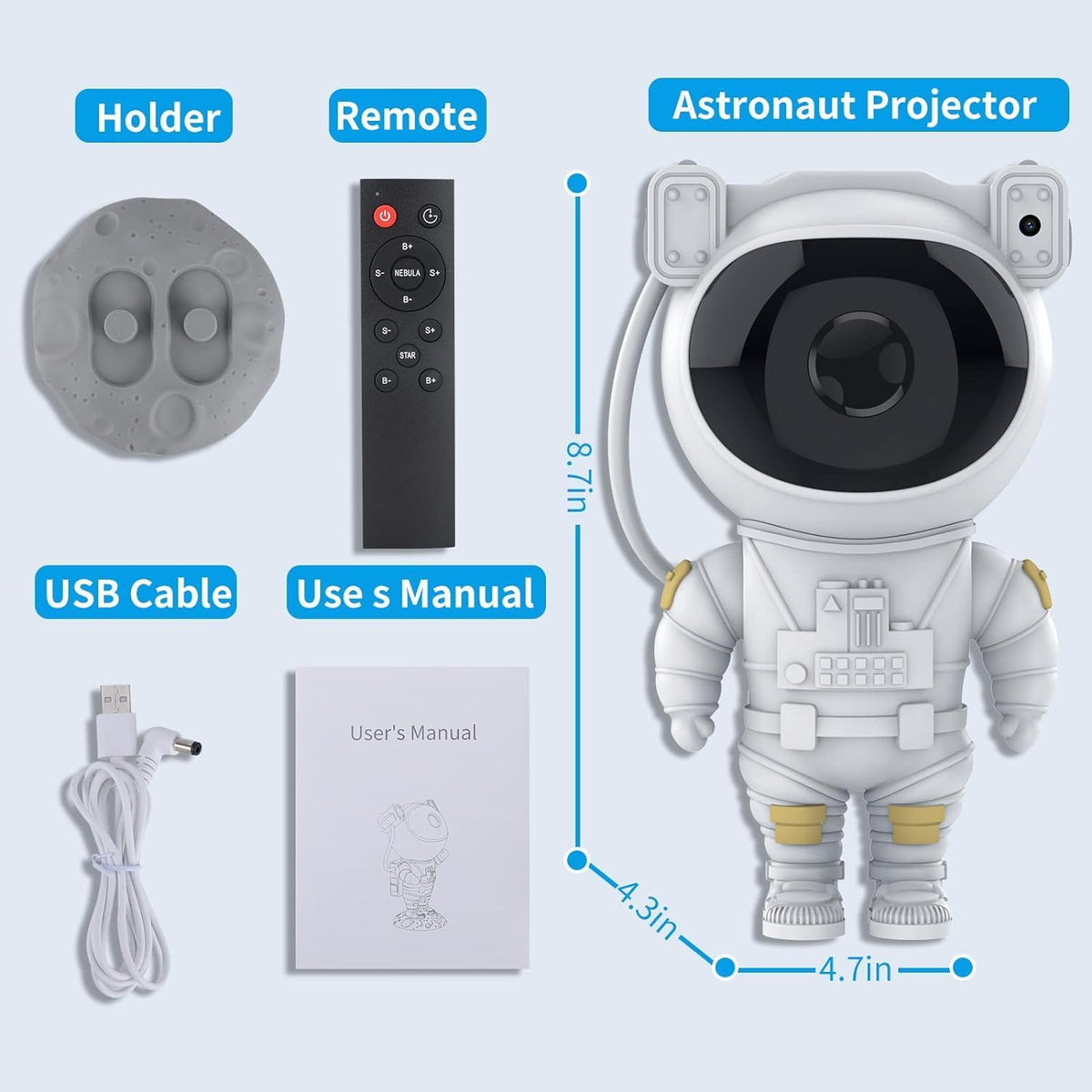 Astronaut Galaxy Star Projector – 360° Rotating Night Light for Kids Room