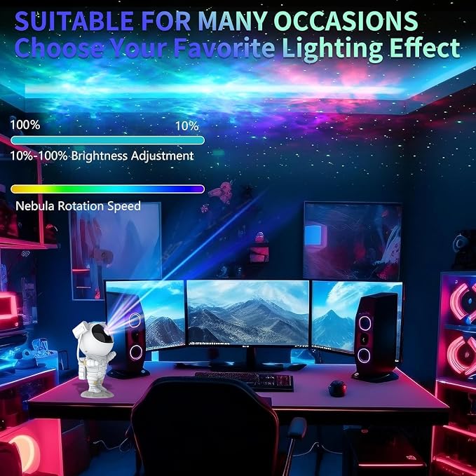 Astronaut Galaxy Star Projector – 360° Rotating Night Light for Kids Room