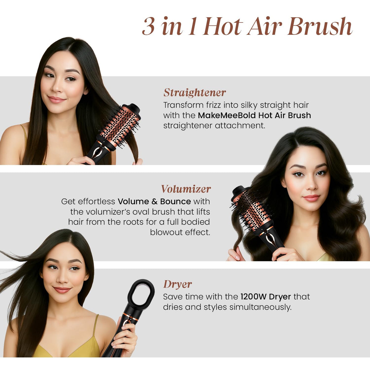 3-in-1 Hot Air Brush – Hair Dryer, Volumizer & Styler