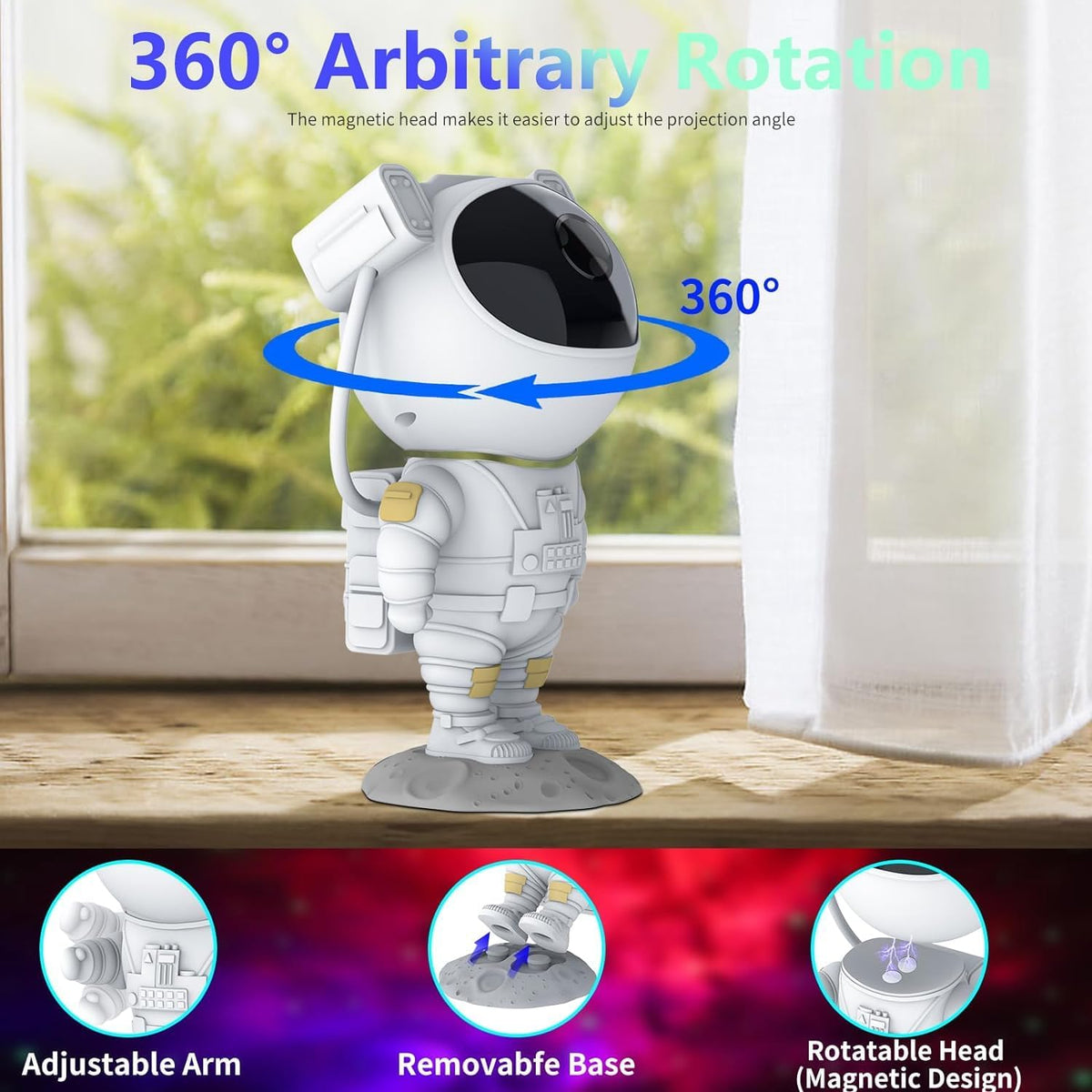 Astronaut Galaxy Star Projector – 360° Rotating Night Light for Kids Room