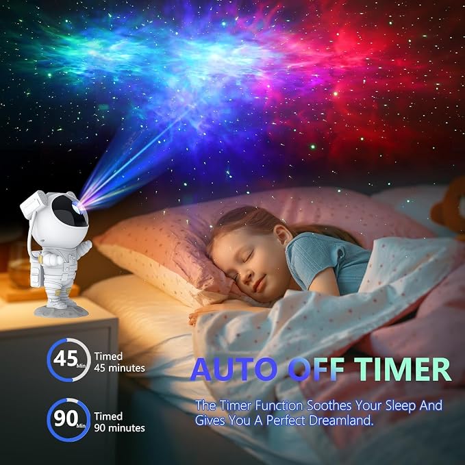 Astronaut Galaxy Star Projector – 360° Rotating Night Light for Kids Room