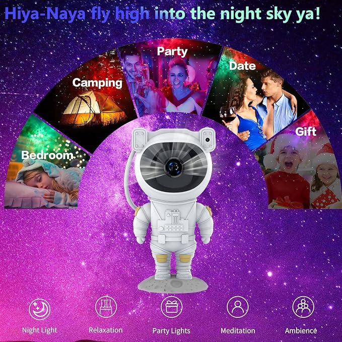 Astronaut Galaxy Star Projector – 360° Rotating Night Light for Kids Room