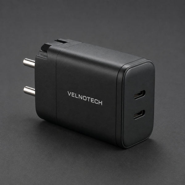 Velnotech 65W GaN Dual-Port Charger – USB-C + USB-C Fast Charger for iPhone & MacBook