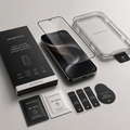 Velnotech 11D tempered glass screen protector kit for iPhone with alignment tray, wet wipe, dry wipe and dust remover