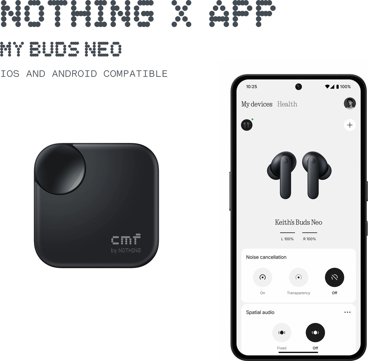 Nothing X app for iOS and Android showing Buds Neo controls and equaliser